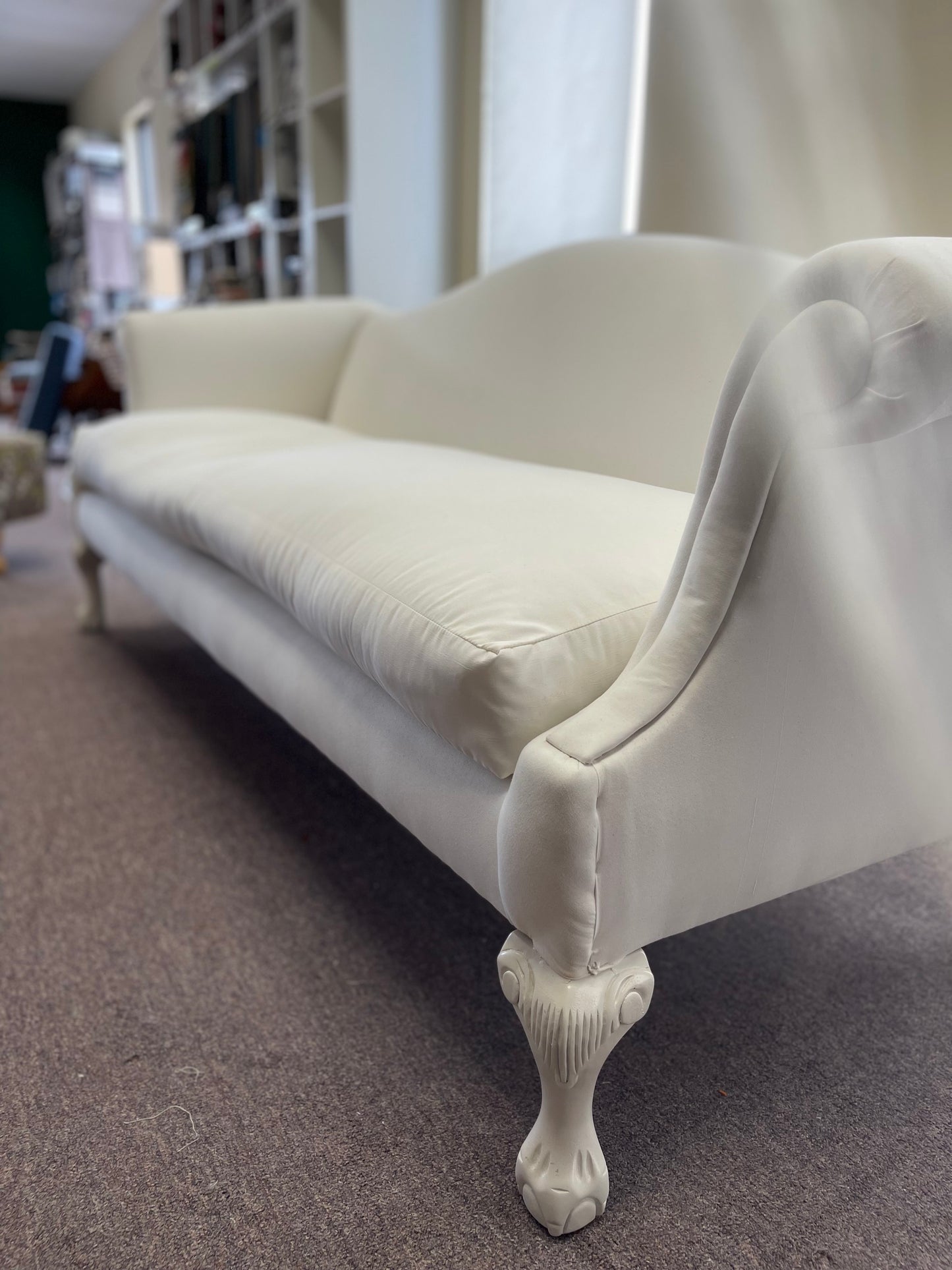 White Chippendale Featherdown Couch