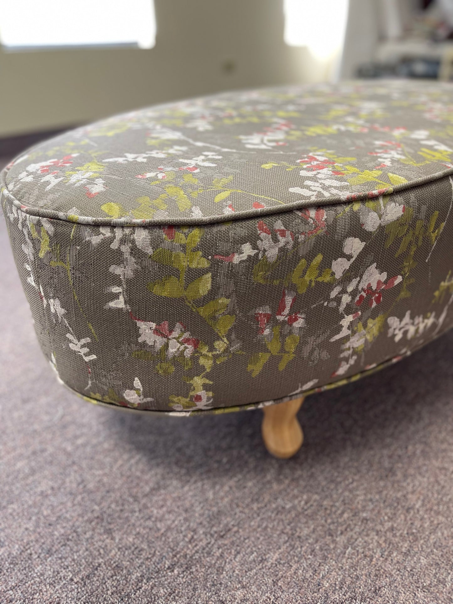Oval Ottoman- Whimsical Floral Green