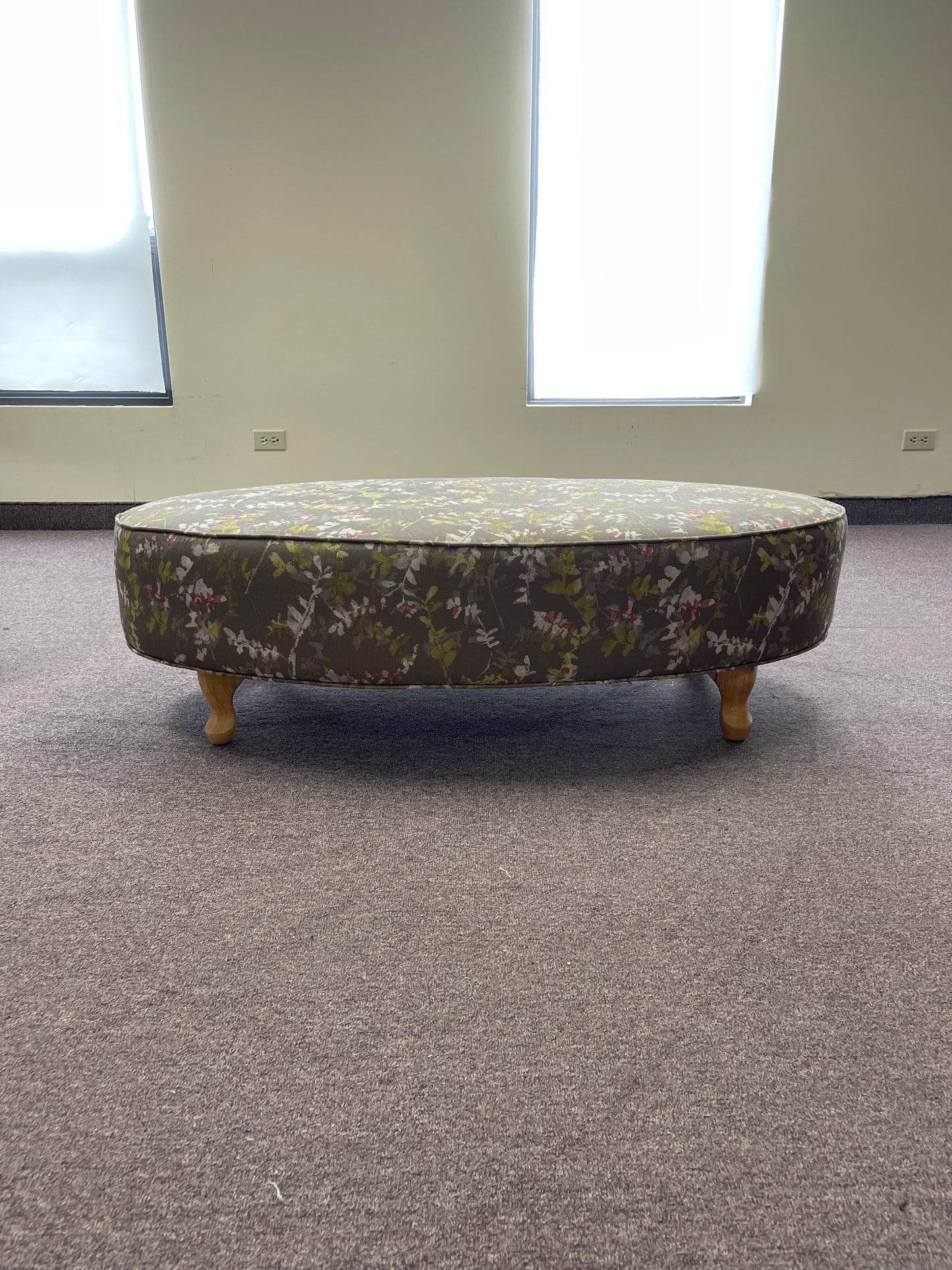 Oval Ottoman- Whimsical Floral Green